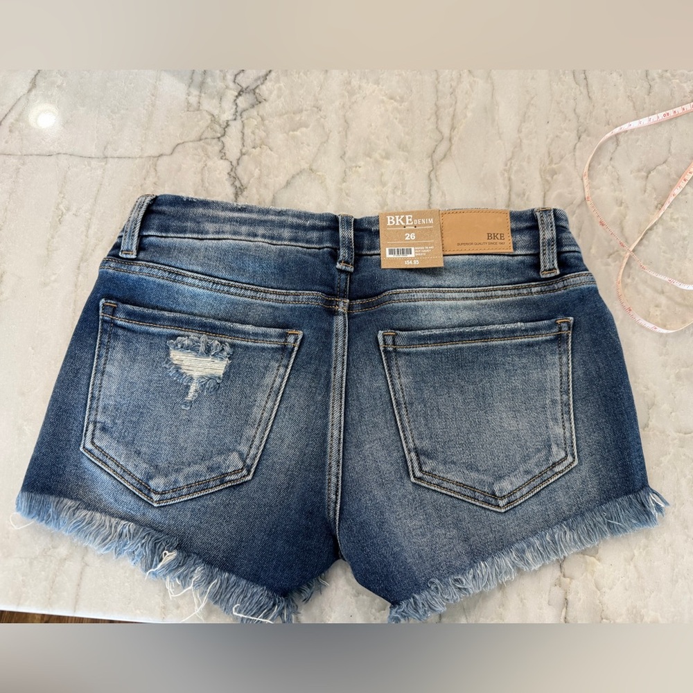 BKE Dark Blue Frayed Jean Shorts - Picture 2 of 7